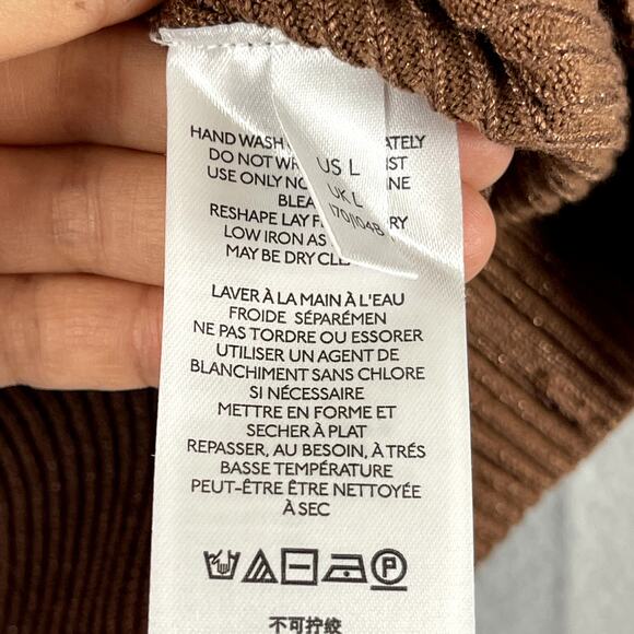 Anthropologie Maeve Thea Sweater Womens Large Brown Metallic Ribbed V Neck - Picture 10 of 16